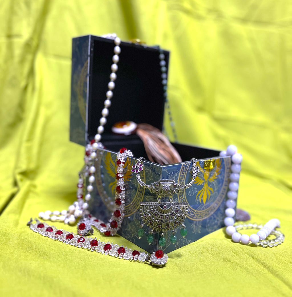 A picture of an open box with jewellery inside
